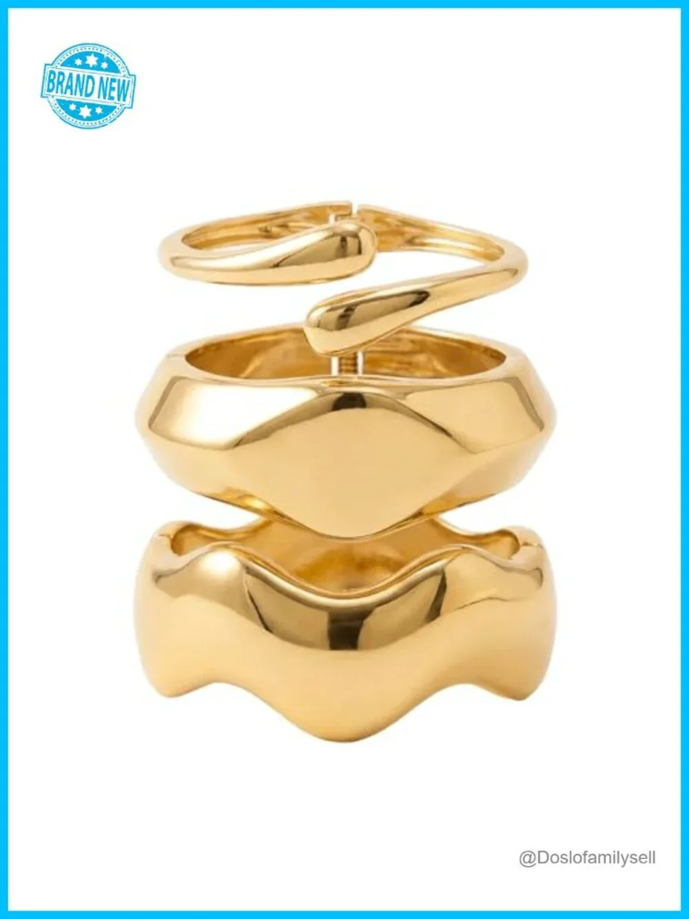 3Pcs Chunky Gold Bangle Bracelets Set 14K Gold Plated Stackable Cuff Bangles